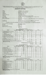 Kerala university transcript copy