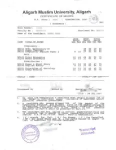 Aligarh Muslim University Marksheet