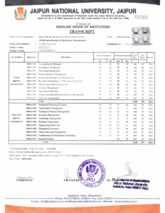 Jaipur University Transcripts