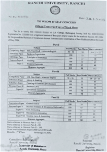Ranchi university Transcript