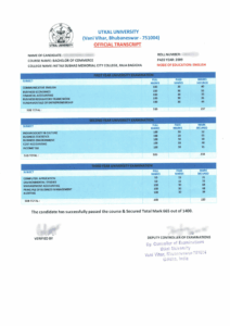 Utkal university Delhi Transcript Copy