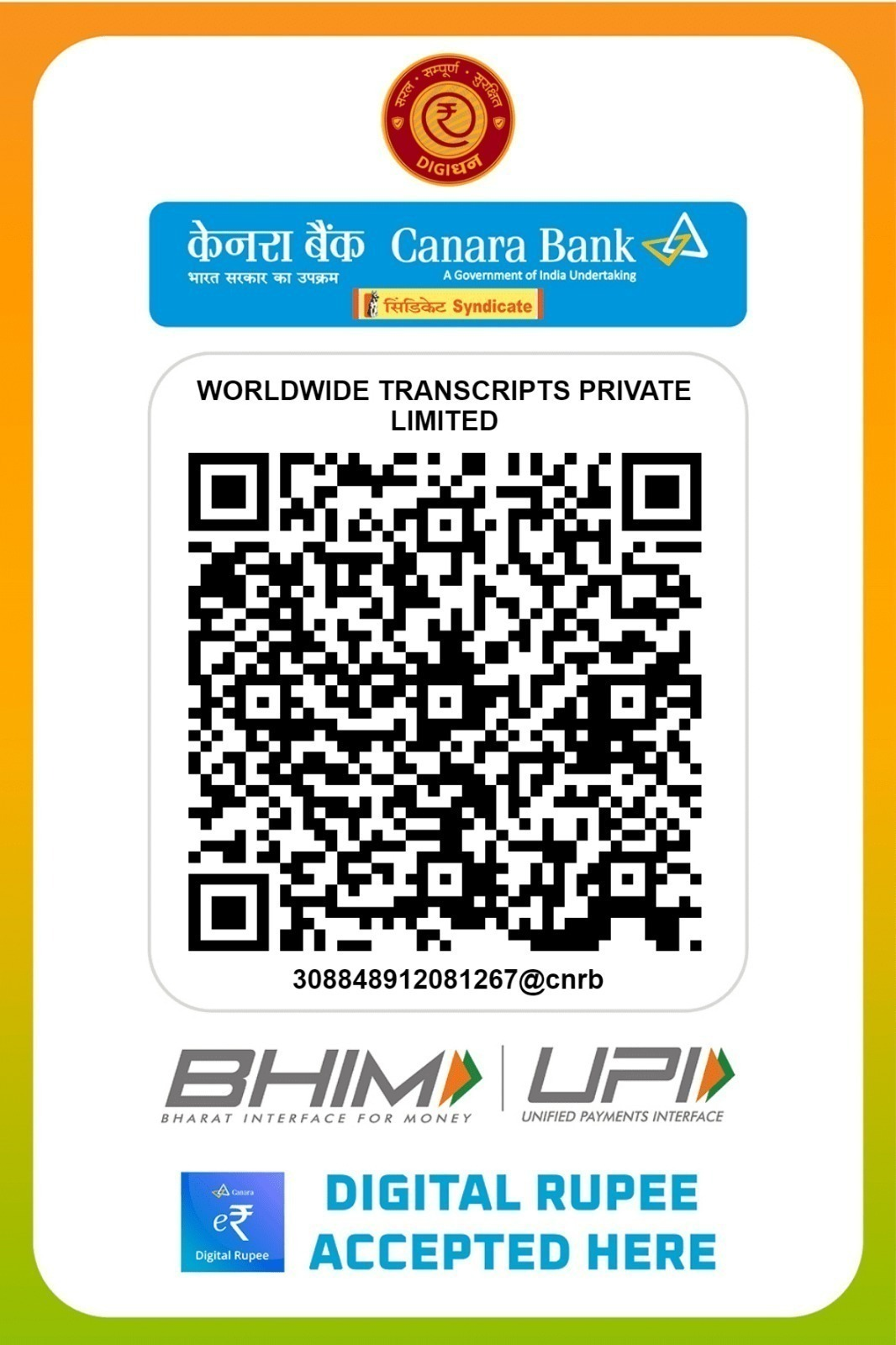 UPI QR code for Worldwide Transcripts Private Limited