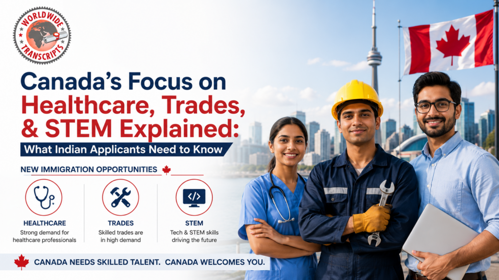 Canada immigration opportunities for Indian healthcare, STEM, and skilled trades professionals applying for Canada PR