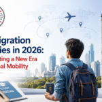 Indian student reviewing immigration policies in 2026 with academic transcripts and passport for global mobility and PR applications.