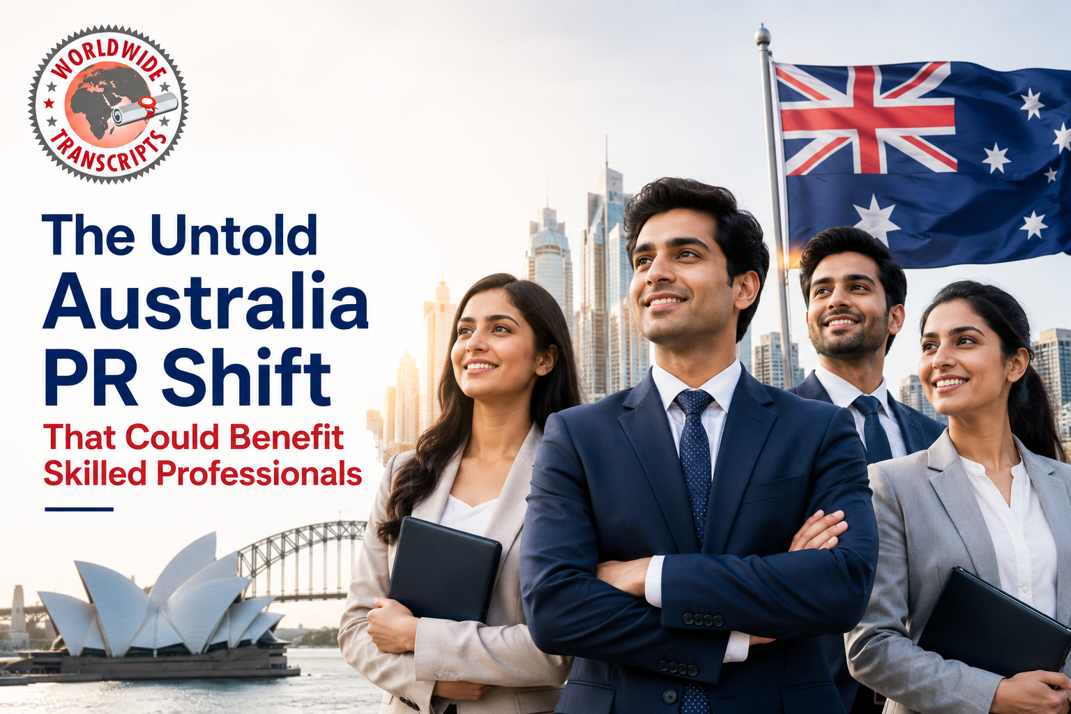 Australia PR application with academic transcript, passport, and immigration documents for skilled professionals