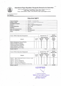 Janardanrai Nagar Rajasthan Vidyapeeth Transcript