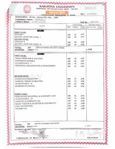 Kakatiya University Transcript