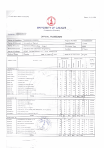 Univ of Calicut official transcript