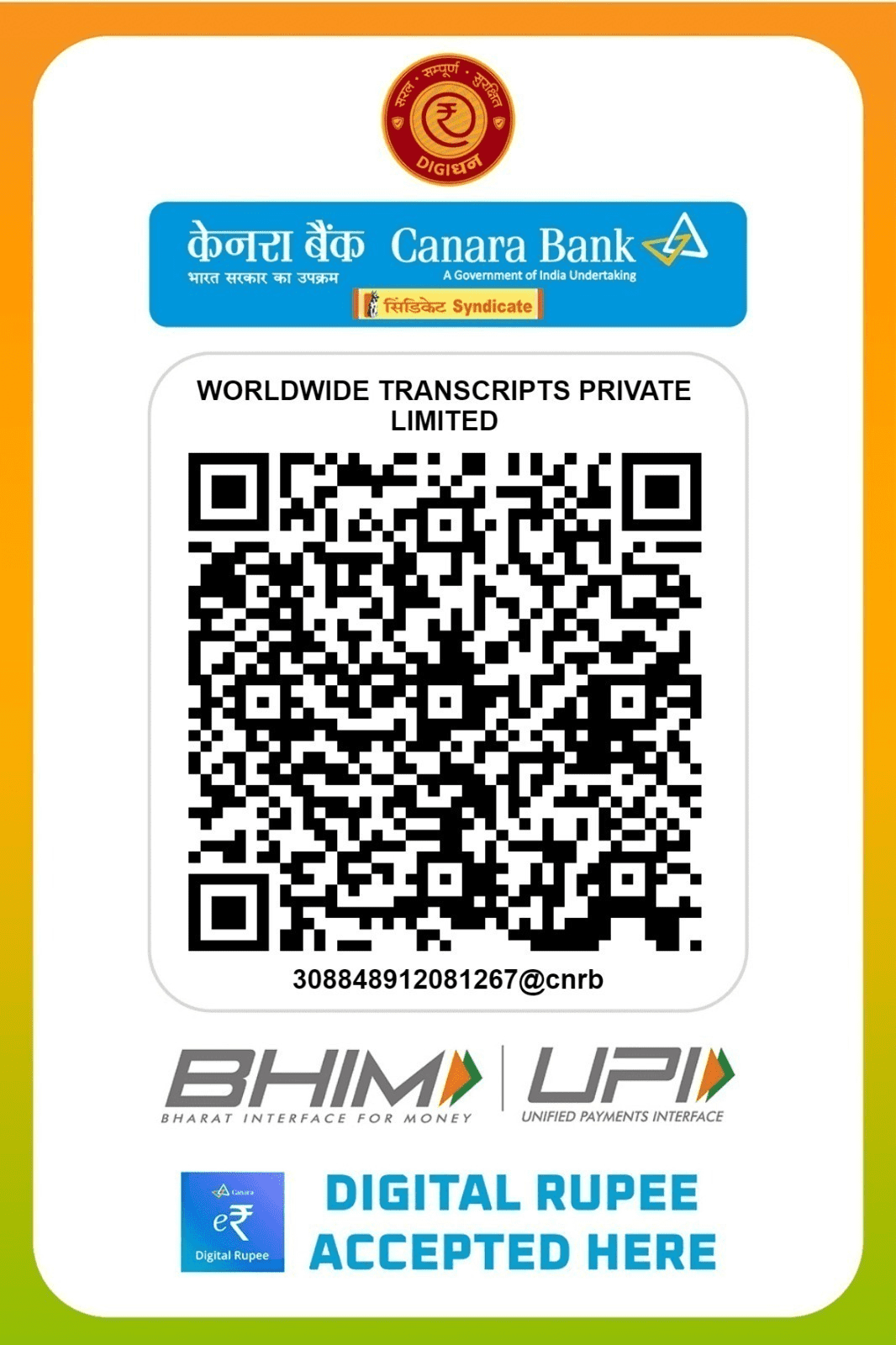 UPI QR code for Worldwide Transcripts Private Limited