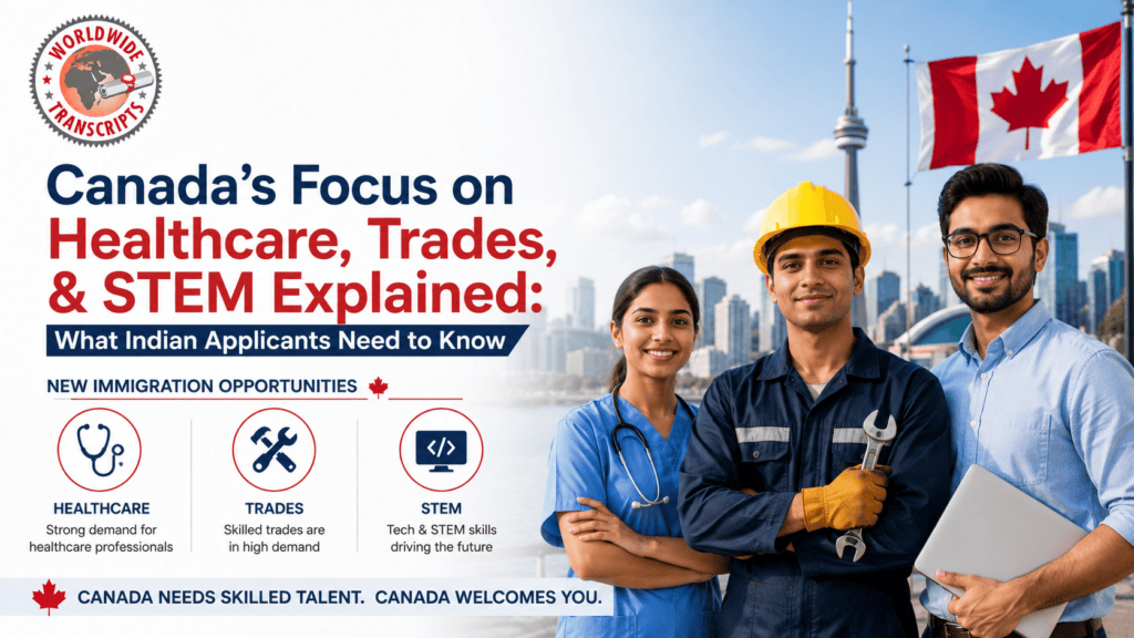 Canada immigration opportunities for Indian healthcare, STEM, and skilled trades professionals applying for Canada PR